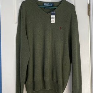 Men's Polo Green Long Sleeve Sweater Size Large